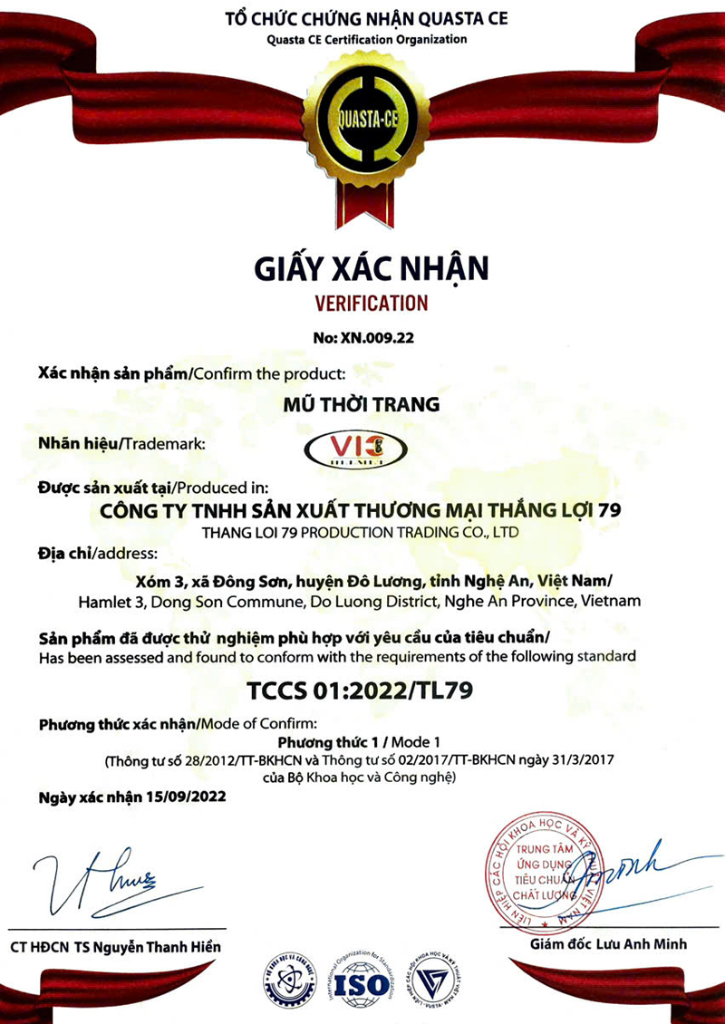 Giấy xác nhận số XN.009.22 / TCCS 01:2022/TL79