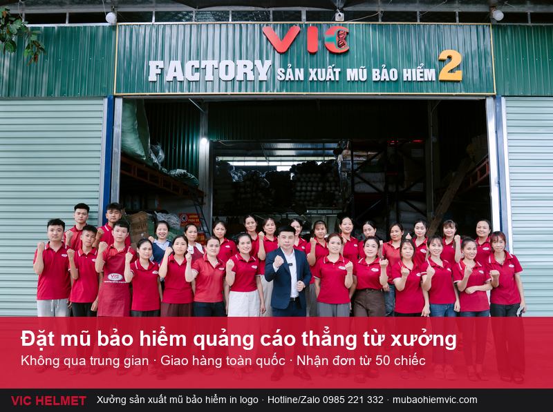 Mũ in logo 50 chiếc đặt trực tiếp từ xưởng VIC HELMET